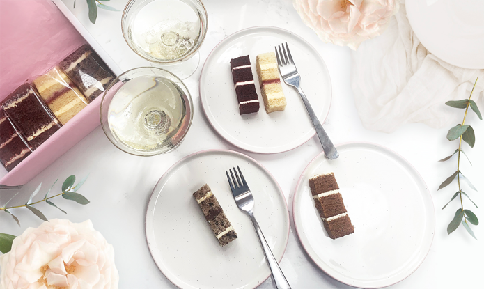 Wedding Cake tasting from The Cakery with champagne